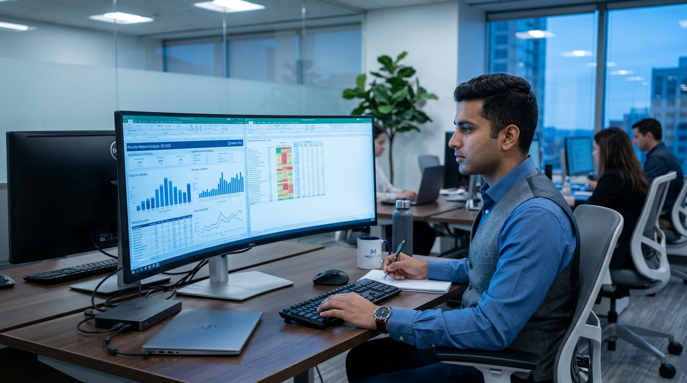 Healthcare data analyst reviewing provider data